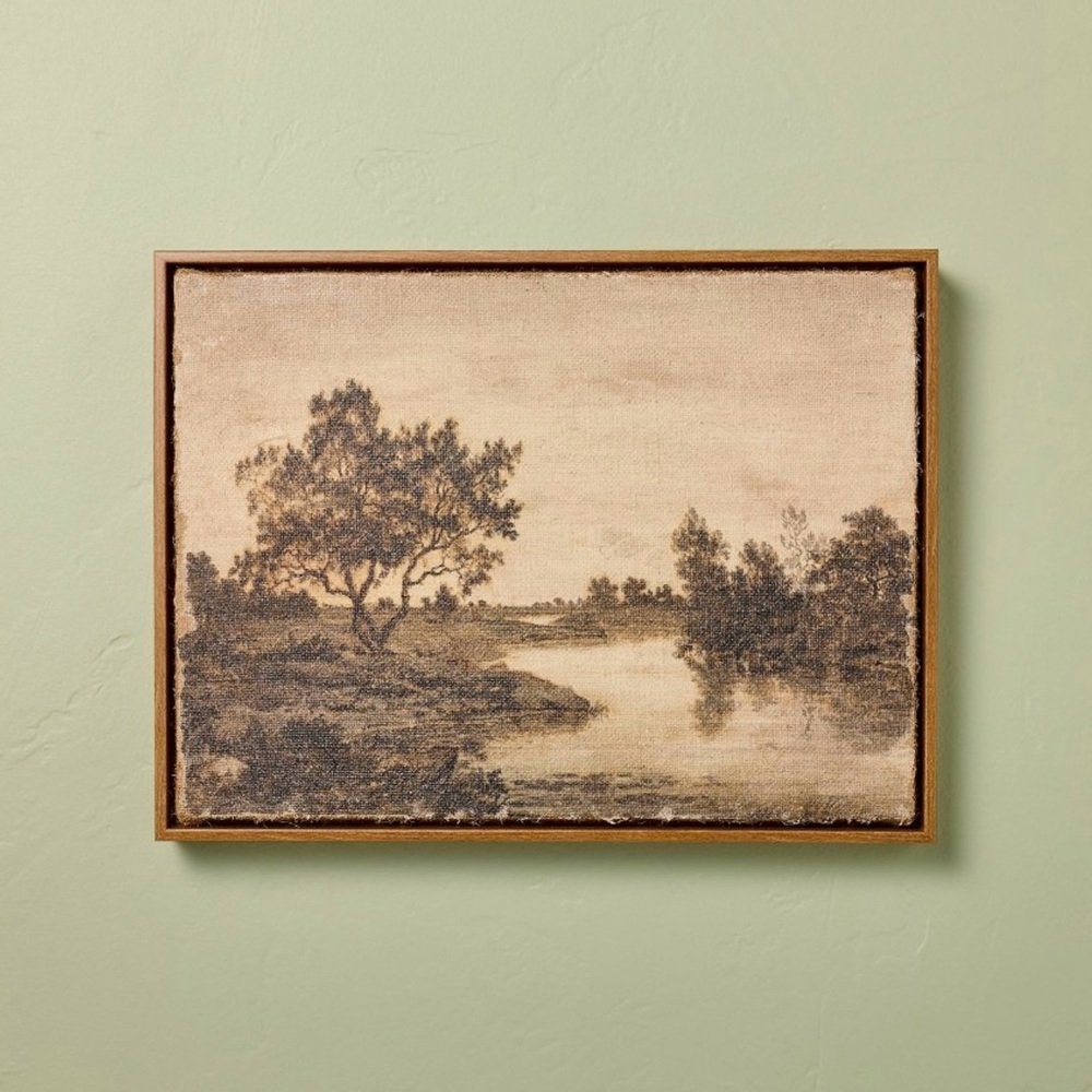 Hearth & Hand with Magnolia Horizontal Landscape Lake Burlap Framed Wall Art - Picture 13 of 16